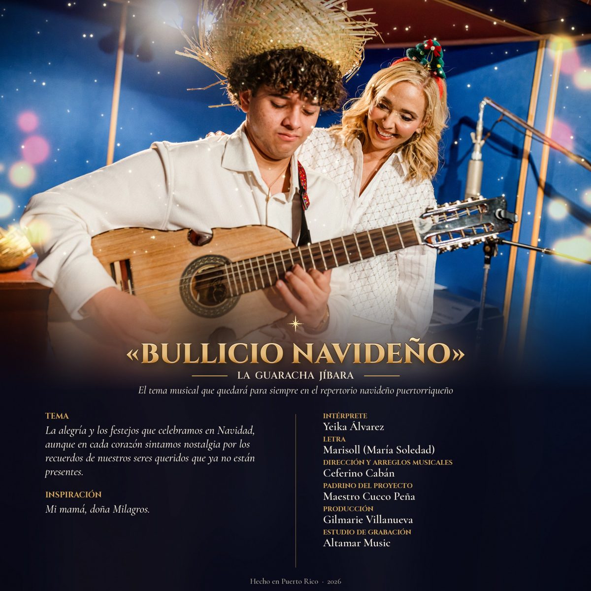 Contraportada de Bullicio Navideño con tema, inspiración y créditos
